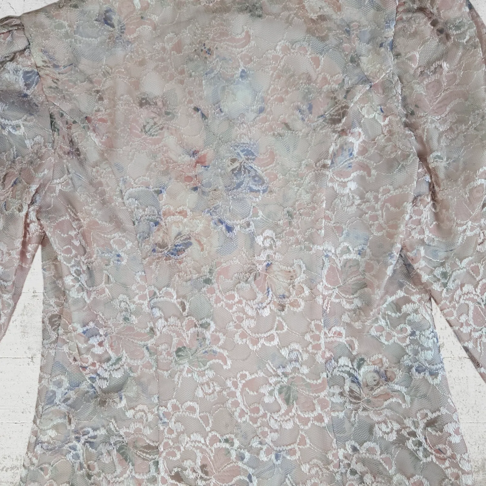 80s Vintage Pastel Pink Floral Lace Embellished Romantic Blazer Jacket Size 8 - Image 9