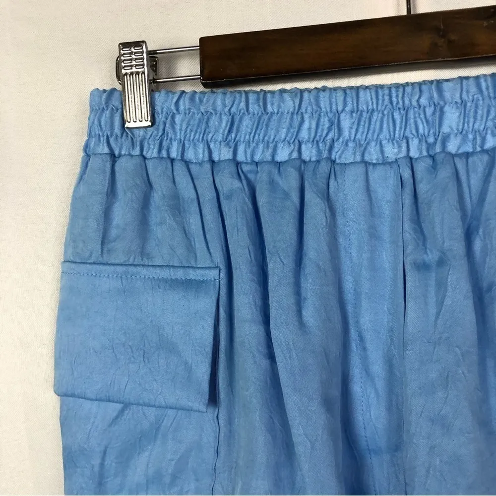 Zara Light Blue Satin Effect Pull On High Rise Cargo Shorts S - Image 4