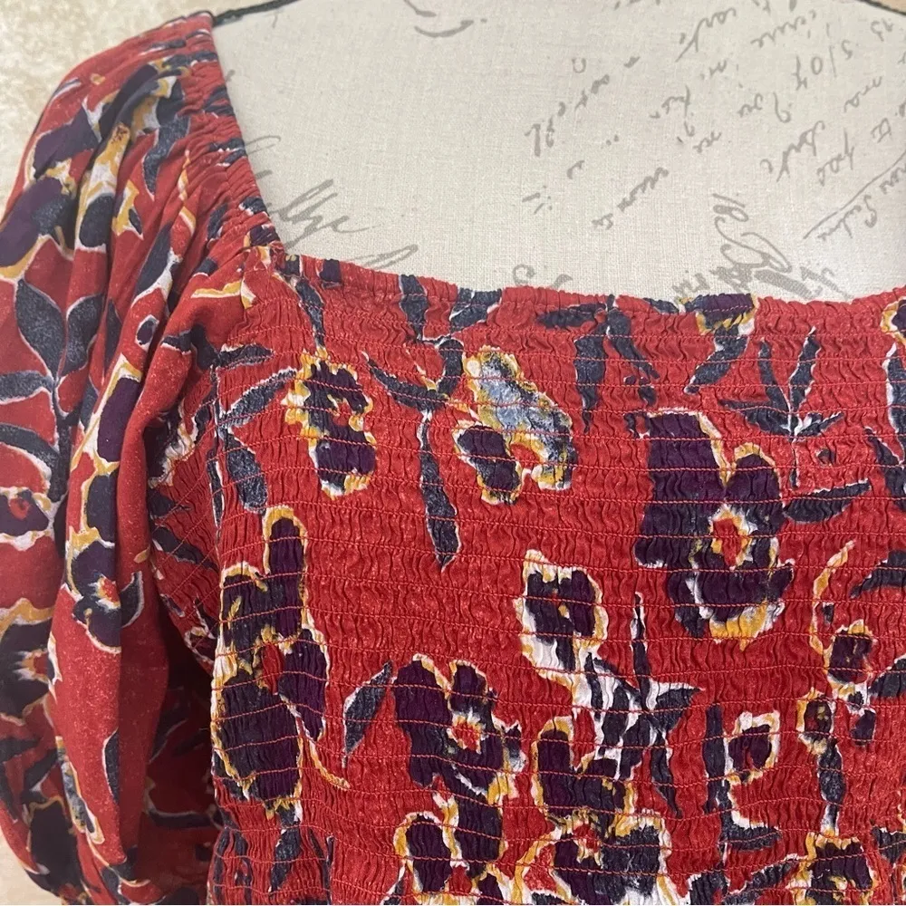 BP Floral Print Smocked Crop Top Puff short sleeves cotton blend Sz 1XL - Image 6