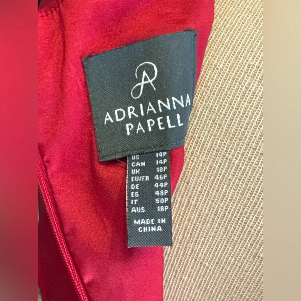 Adrianna‎ Papell Formal Solid Red Cap Sleeve Dress Women’s Size 14P - Image 6