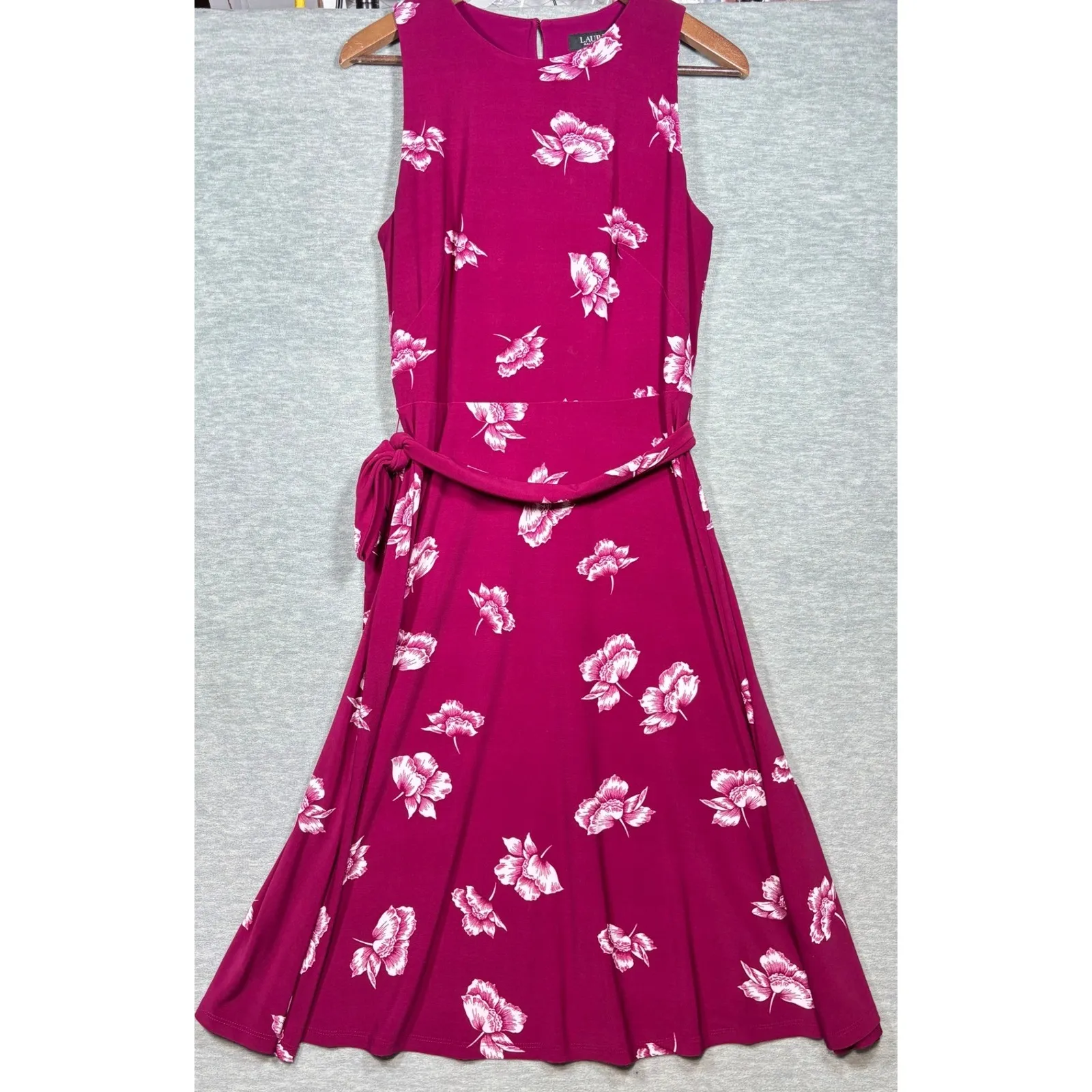 Lauren Ralph Lauren Womens Dress Size 8 Floral Sleeveless Belted Midi Pink - Image 2