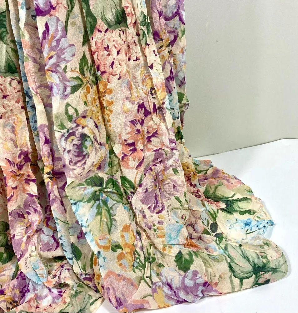 Zimmermann Halliday Floral Gathered Maxi Dress Multi Watercolour US 10 AU 3 NWT - Image 14