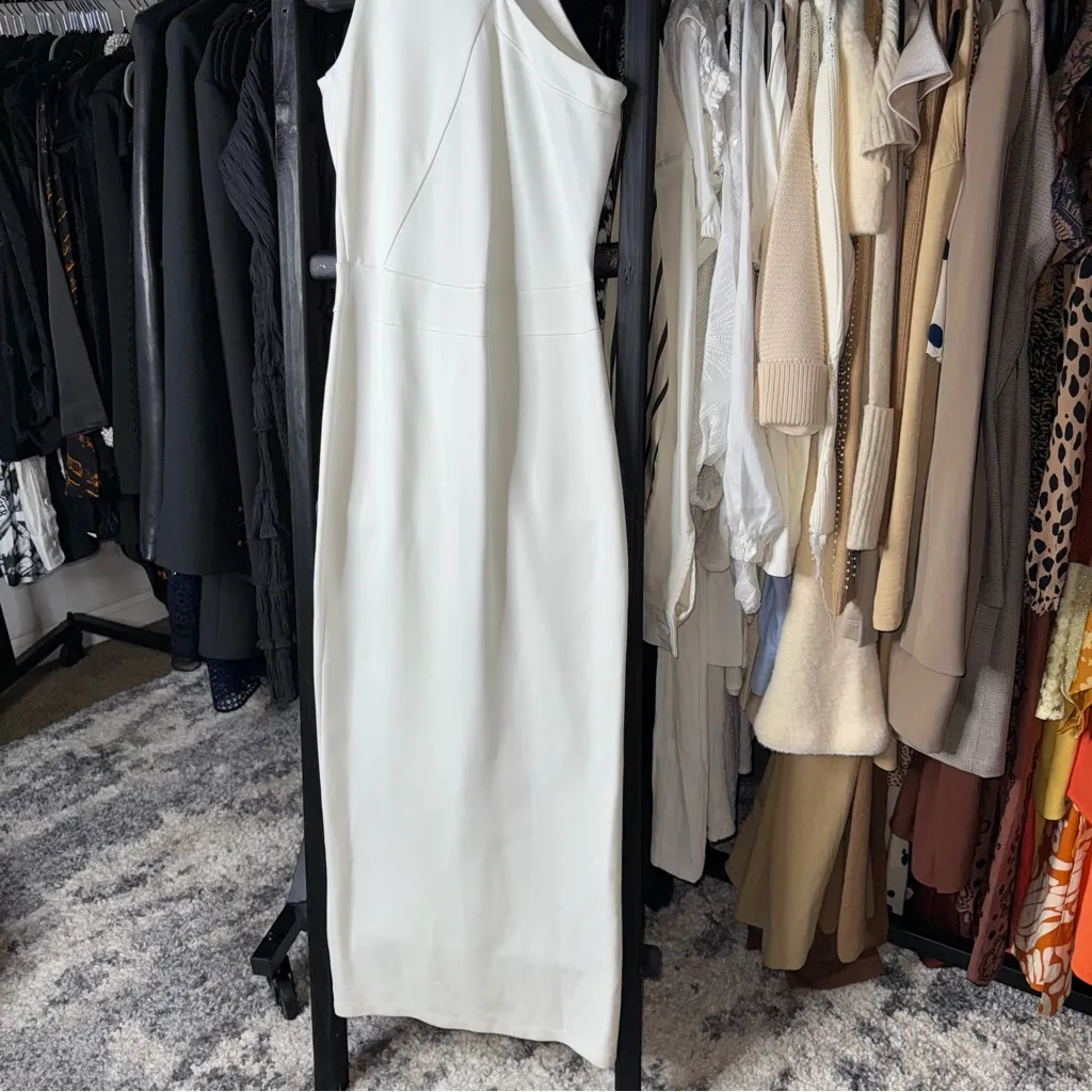 Marcella NYC Small White Knit Halter High Neck Sleeveless Maxi Slit Dress - Image 6