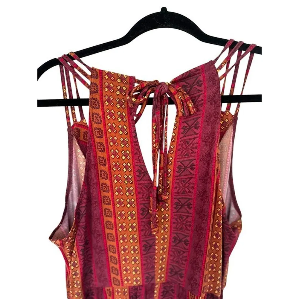 BCBGeneration Jumpsuit Womens Medium Orange Red Boho Beach Festival Geometric - Image 8