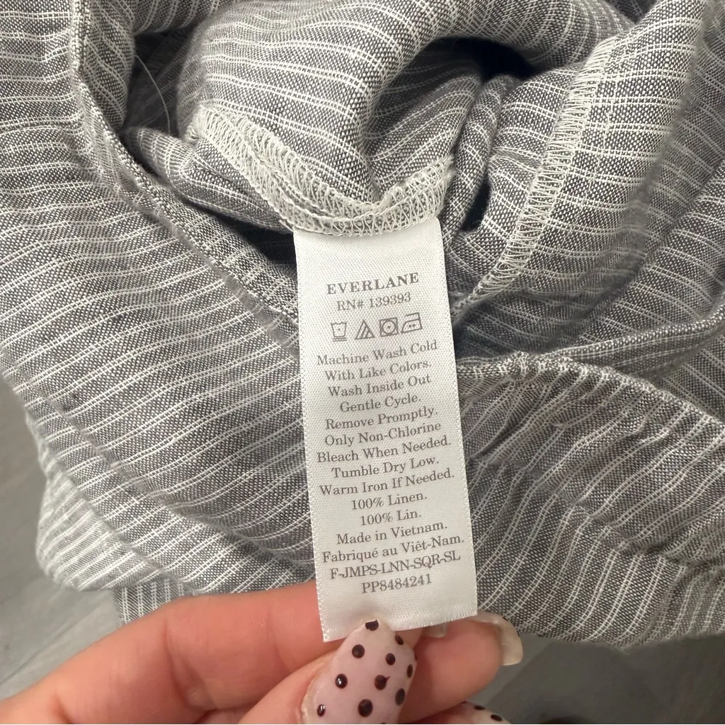 Everlane The Linen Side-Button Blue White Striped Jumpsuit 10 - Image 7