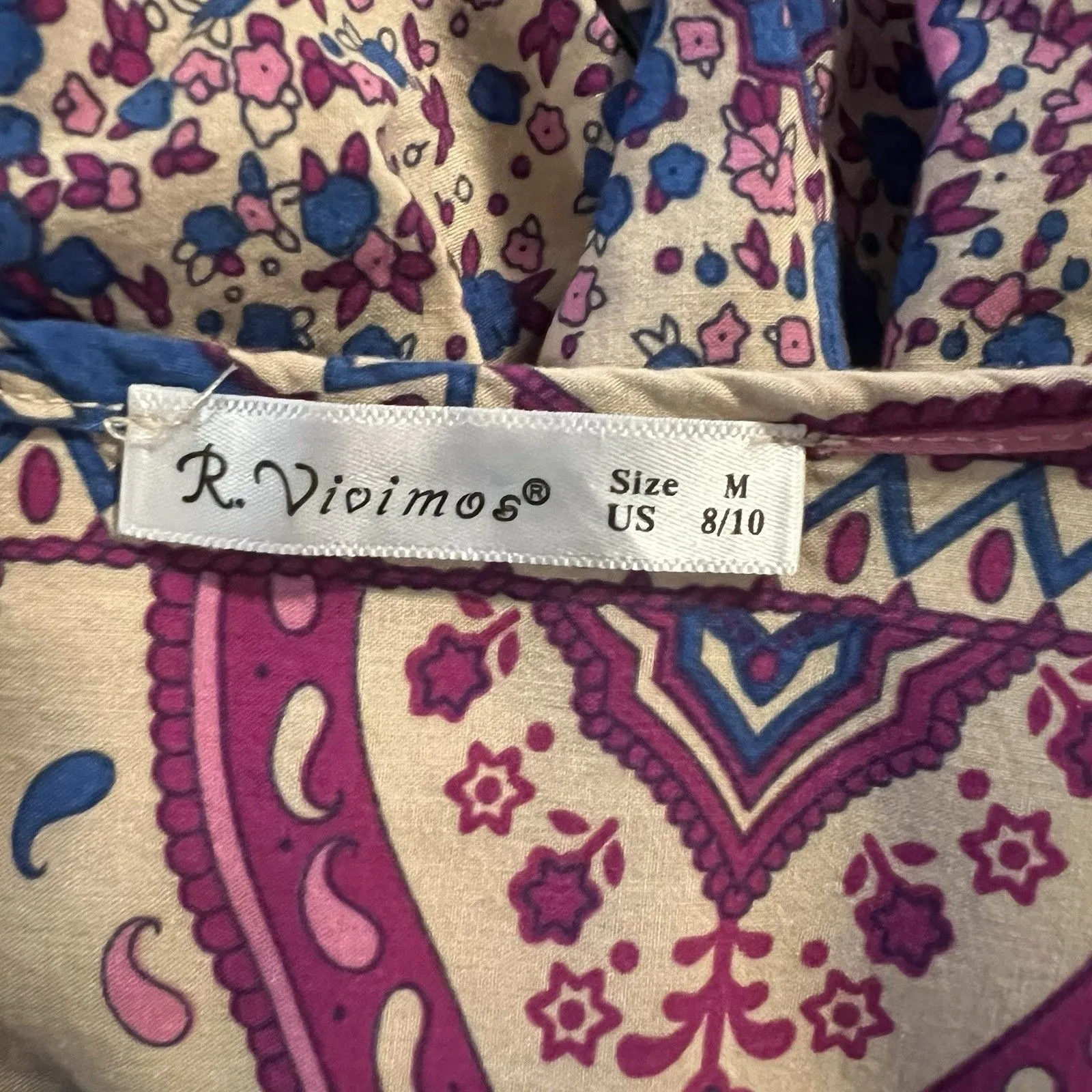 r vivimos Midi Dress Medium Paisley Tassel Pink Blue Vacation - Image 5