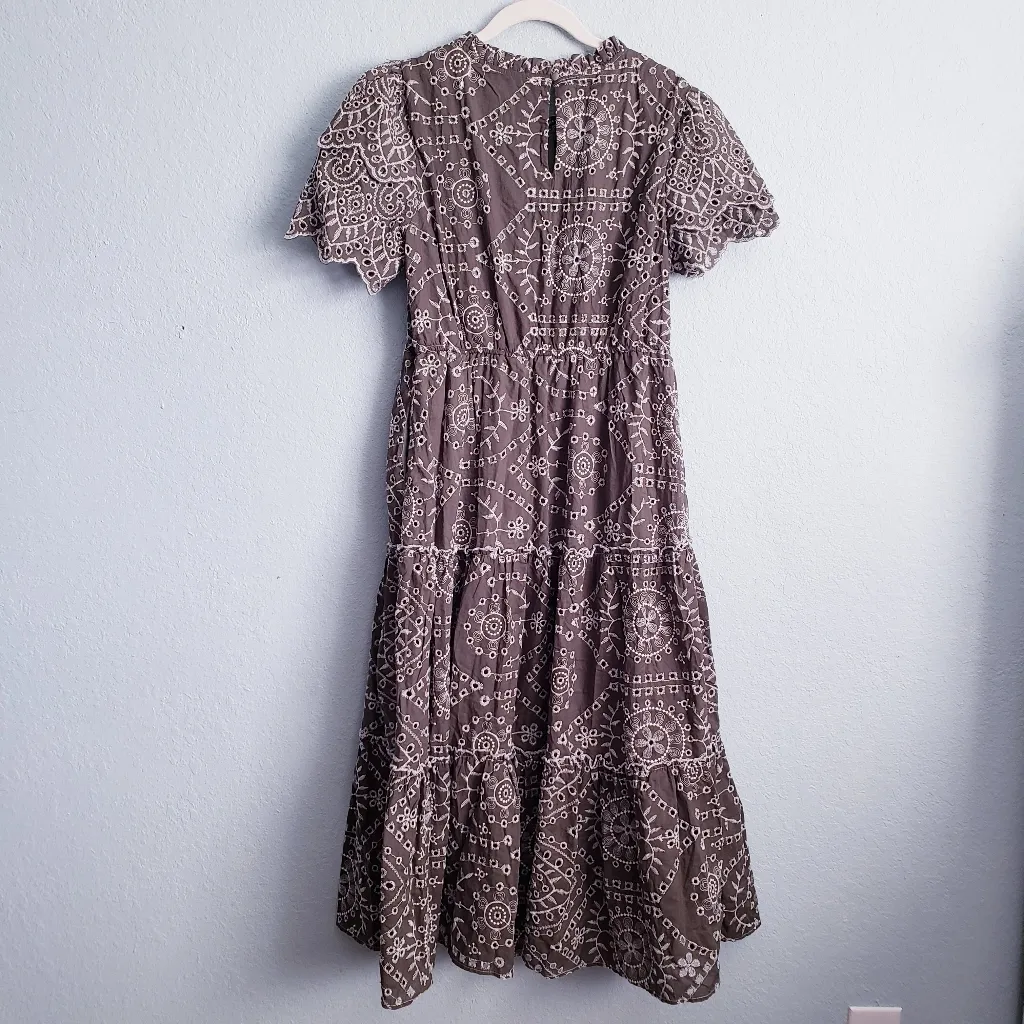 Baltic Born Mirabel Olive Green And White Embroidered Eyelet Midi Dress - Image 5