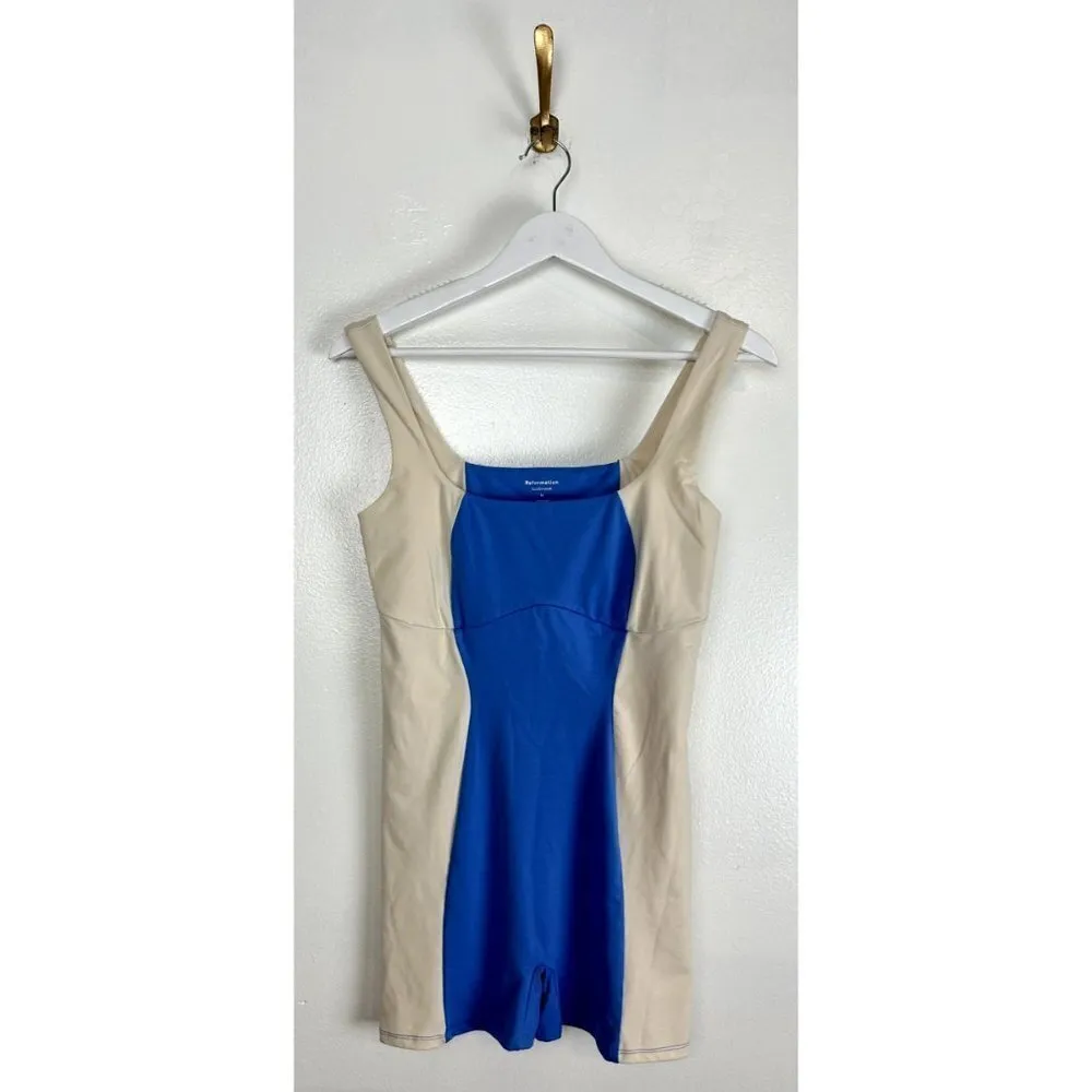 REFORMATION Adelyn Ecostretch Short Jumpsuit in Granada/Almond Size Medium - Image 2