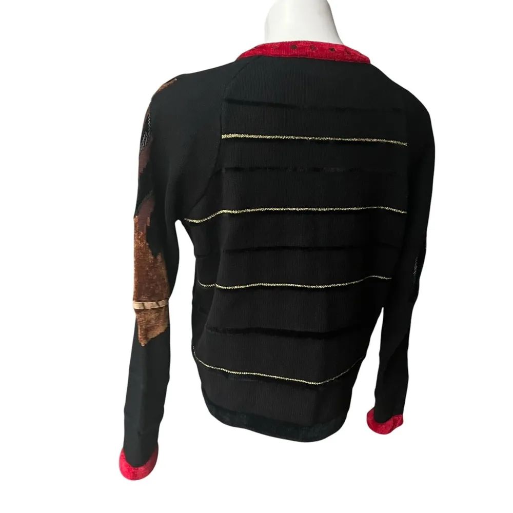 Vintage 80’s Berek Button Down Equestrian Horse Cardigan, Sz M Black Size M - Image 4