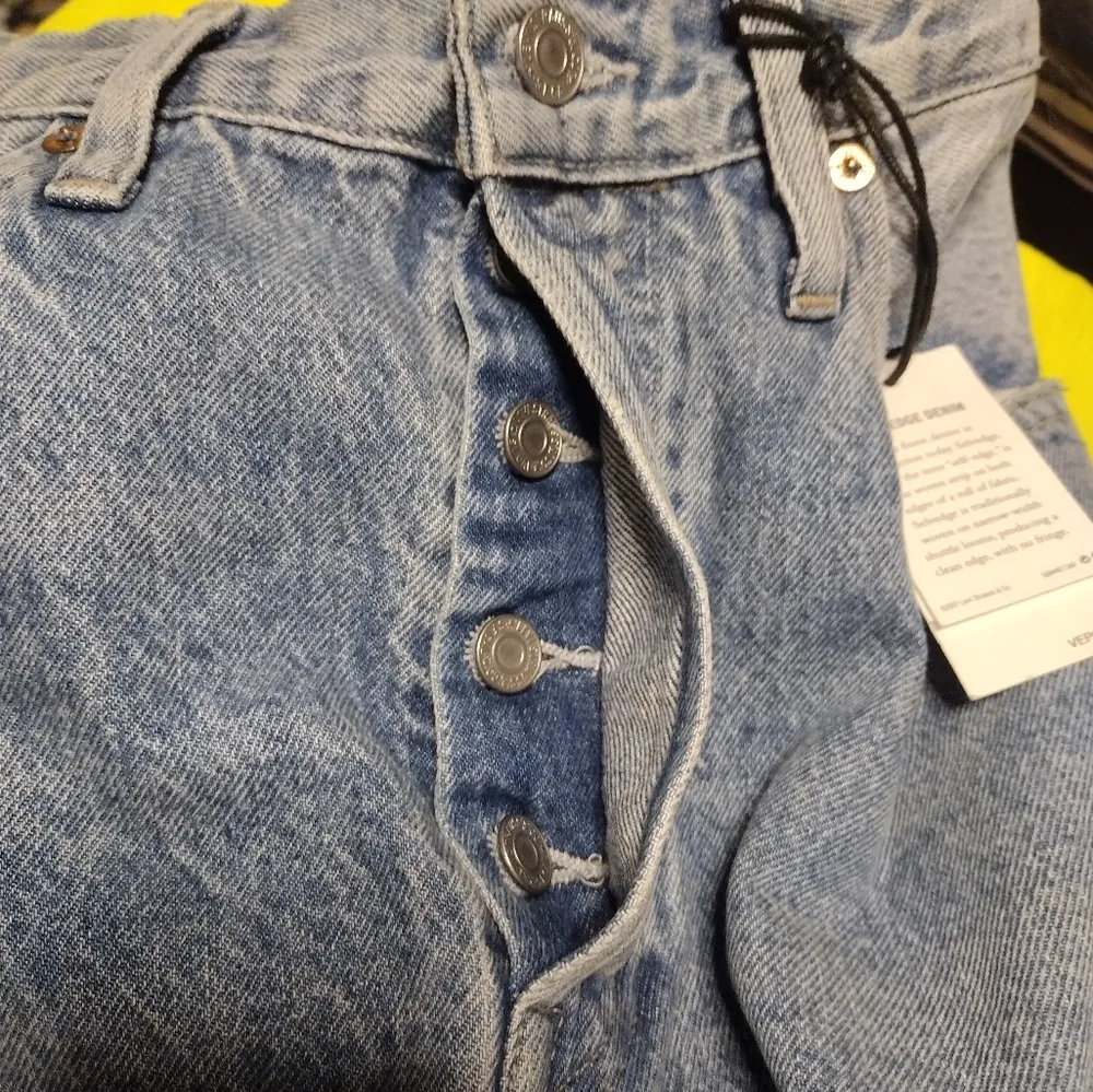 NEW Levi's High Rise, Button Fly, Cropped, 501 Embroidered Denim Jeans - Image 7