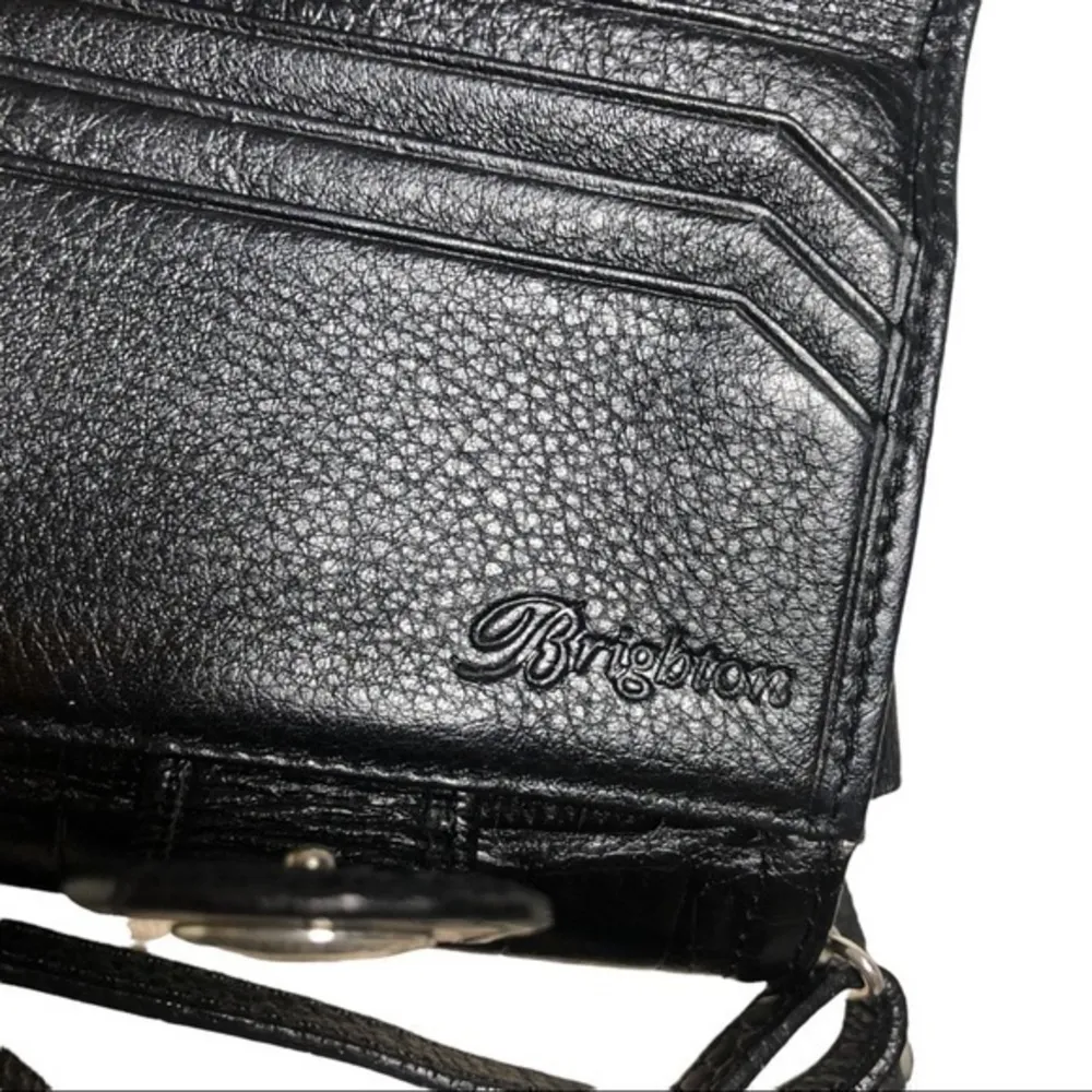 Vintage Brighton Black Brown Leather Canvas Wallet Crossbody - Image 7