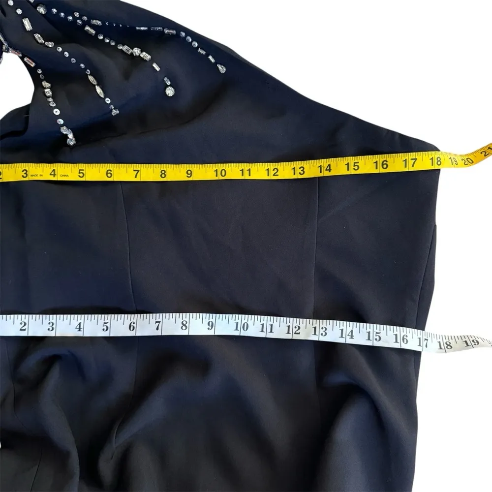 Sachin & Babi Leslie Beaded Drape One-Shoulder Crepe Gown Black NWOT - Image 7