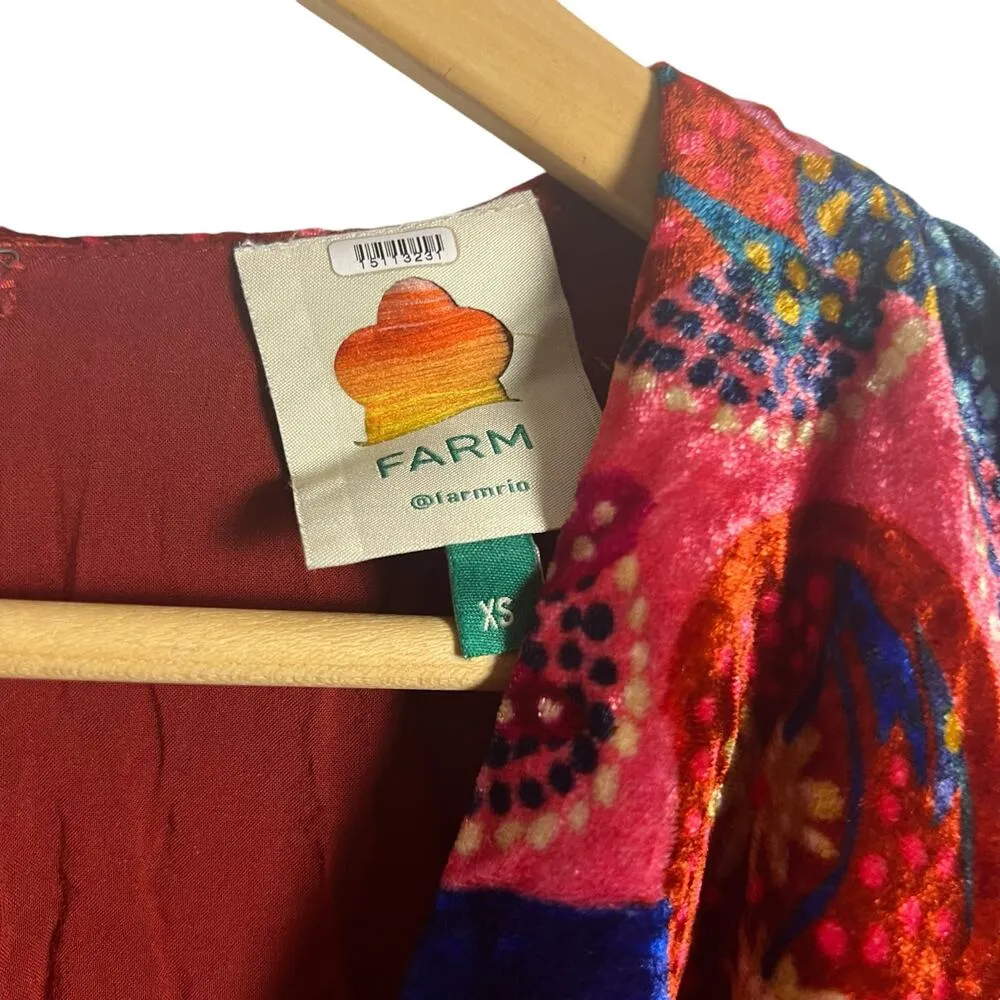 Farm Rio Snake Garden Red Velvet Floral Print V-Neck Long Sleeve Jumpsuit Sz XS - Image 7