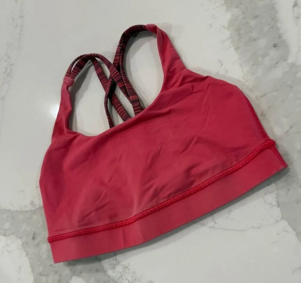 Lululemon Fuchsia Pink Energy Crossback SportsBra Womens Size 4 Running Training - Image 2