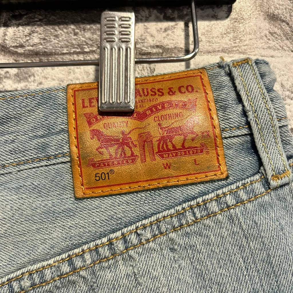 Levi's Light Blue Frayed Jean Shorts - Image 3