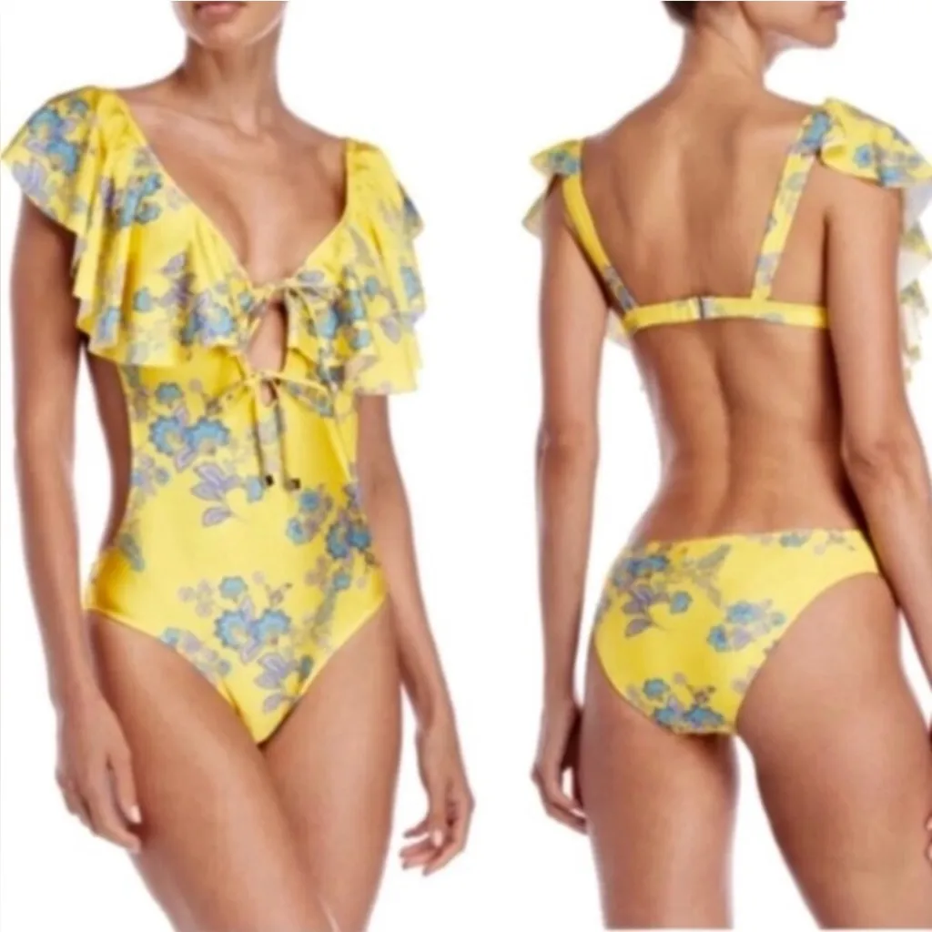 Sam Edelman Yellow Flora Monokini size Large, NWT! - Image 2