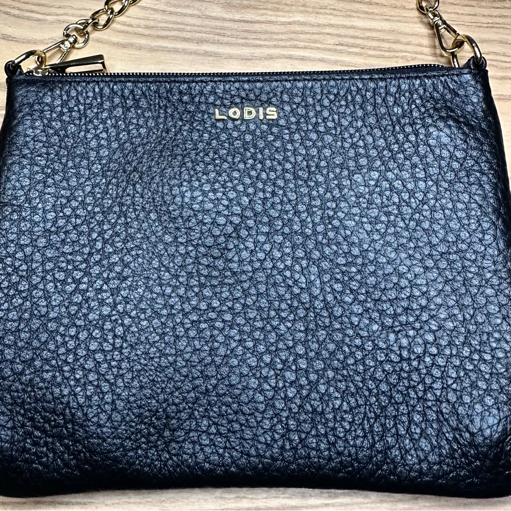 NEW Lodis Italian Black Pebbled Leather Emily Convertible Crossbody Bag Chain - Image 4