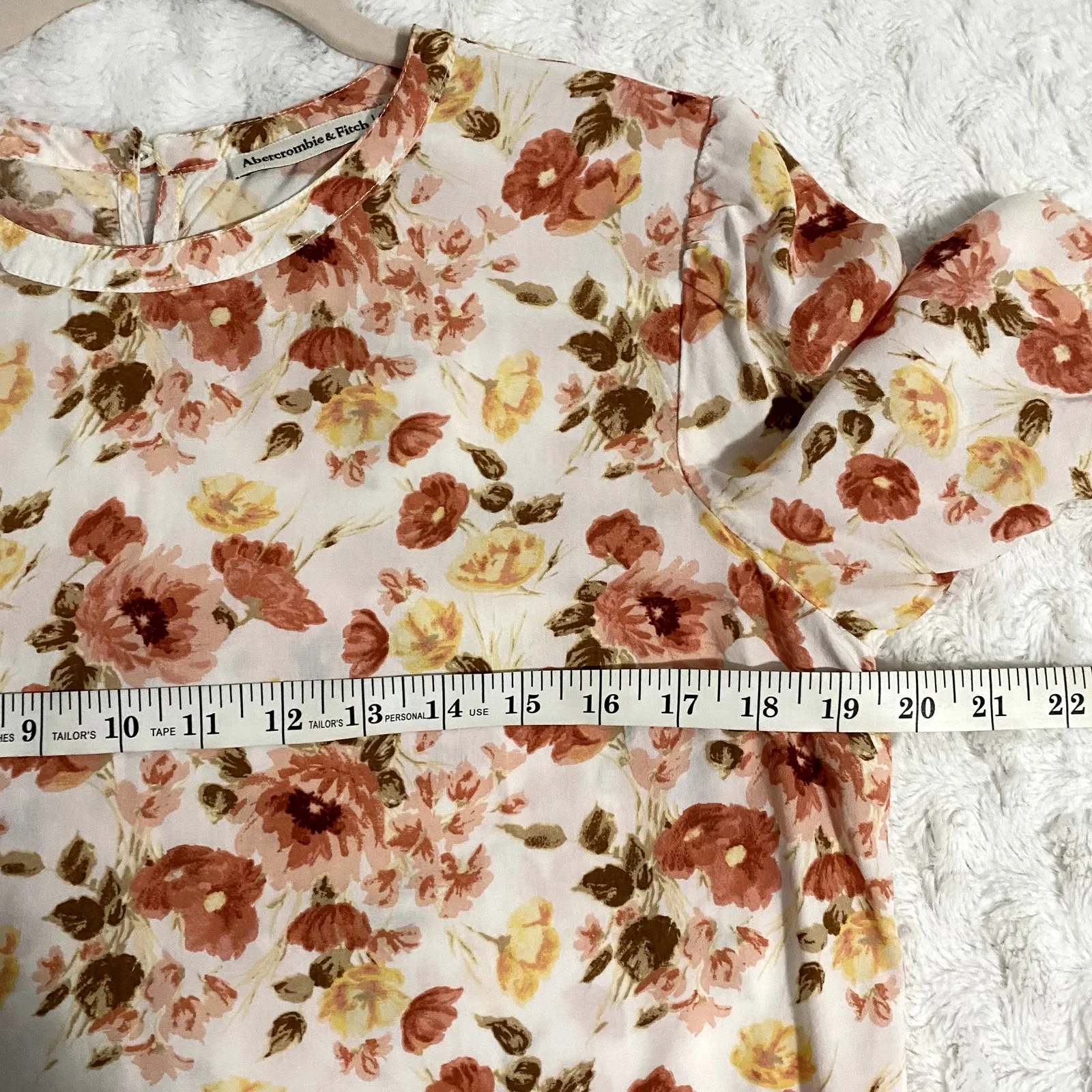 Abercrombie & Fitch Orange Floral Button Back Crewneck Short Sleeve Boxy Top M - Image 6