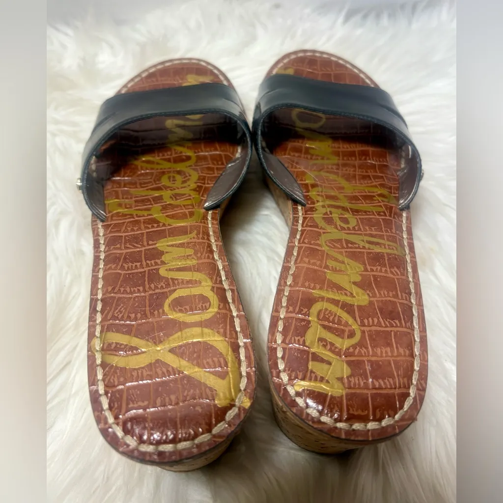 SAM EDELMAN Reid Cork Black Patent Wedge Sandals - Image 5