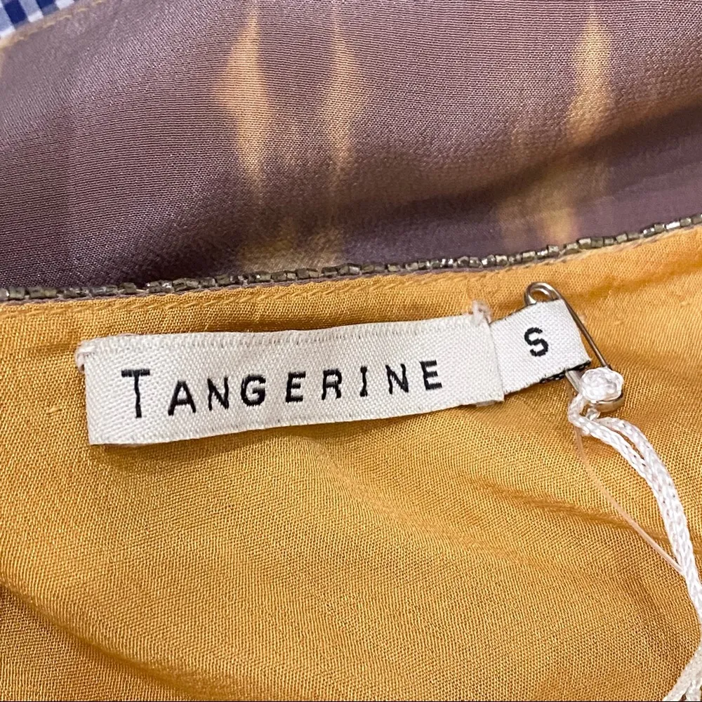 TANGERINE Double Scoop Neck Beaded 100% Silk Top S - Image 8