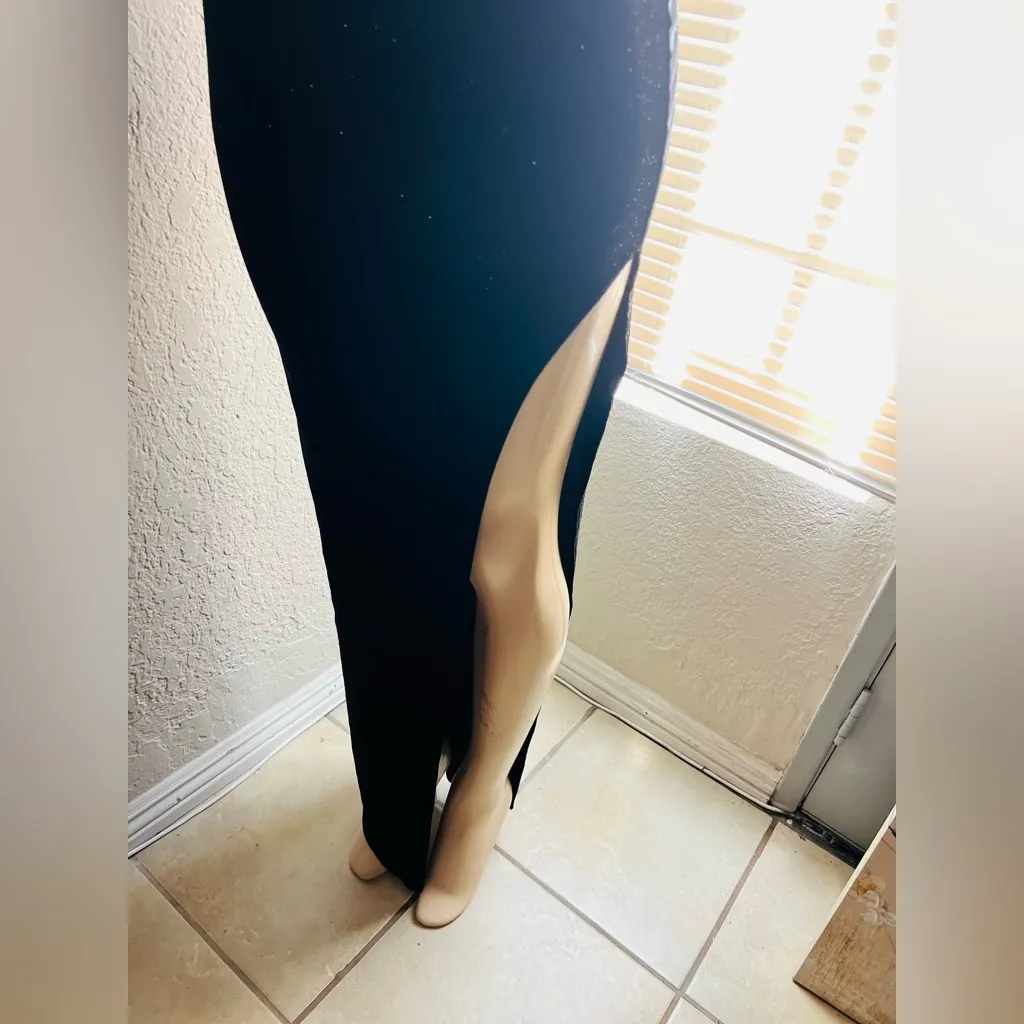 Windsor Black Jenna Formal Glitter Lattice Dress size XS pure black shimmer - Image 6