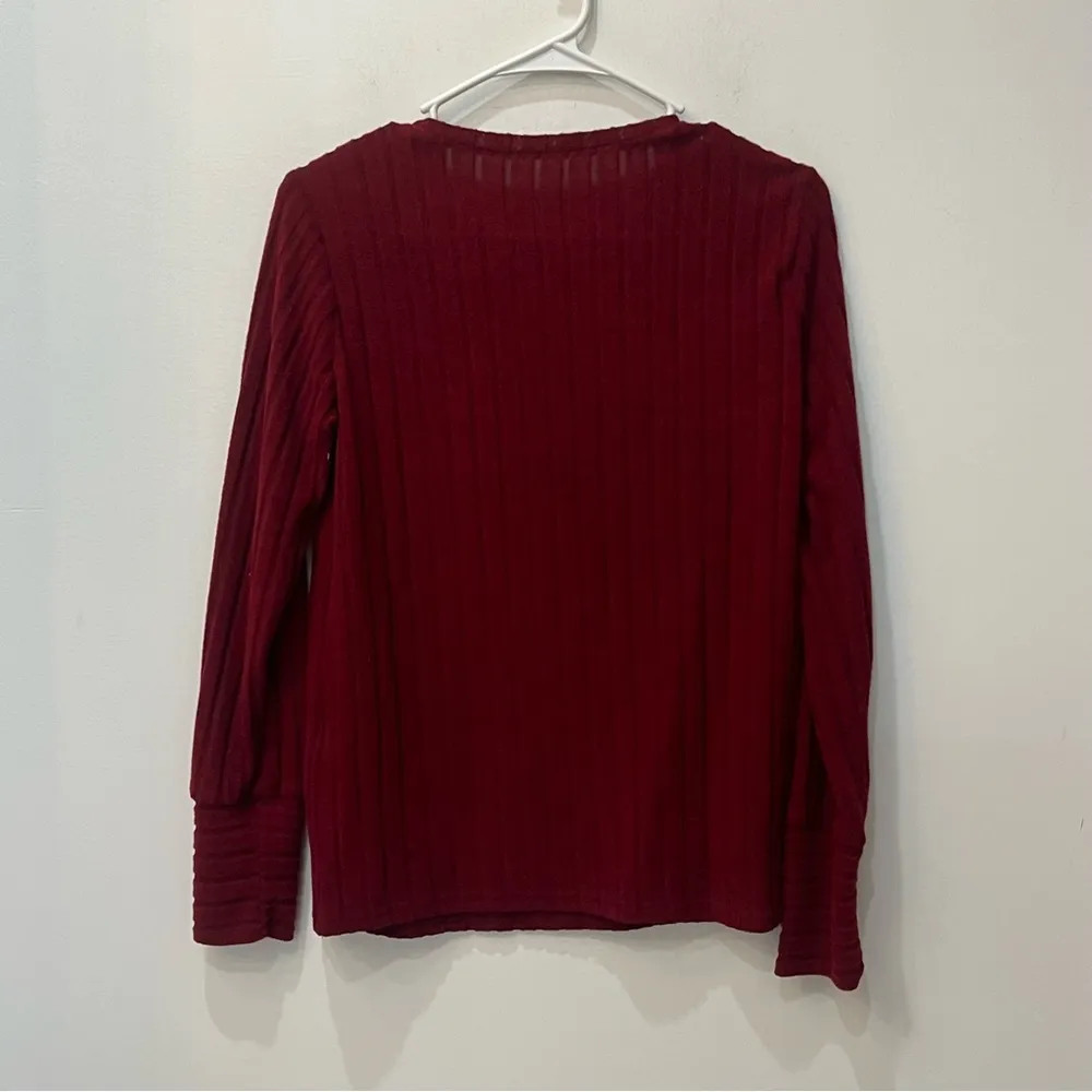 Shein burgundy Ribbed Long Sleeve Sweater sz small - Image 3