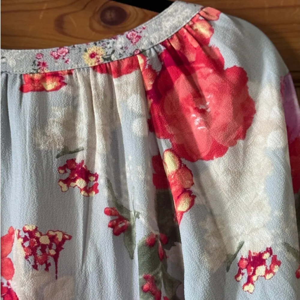 Fig and Flower mulit print L NWT femine whimiscal tie sleeve boho chic Blue Size L - Image 10