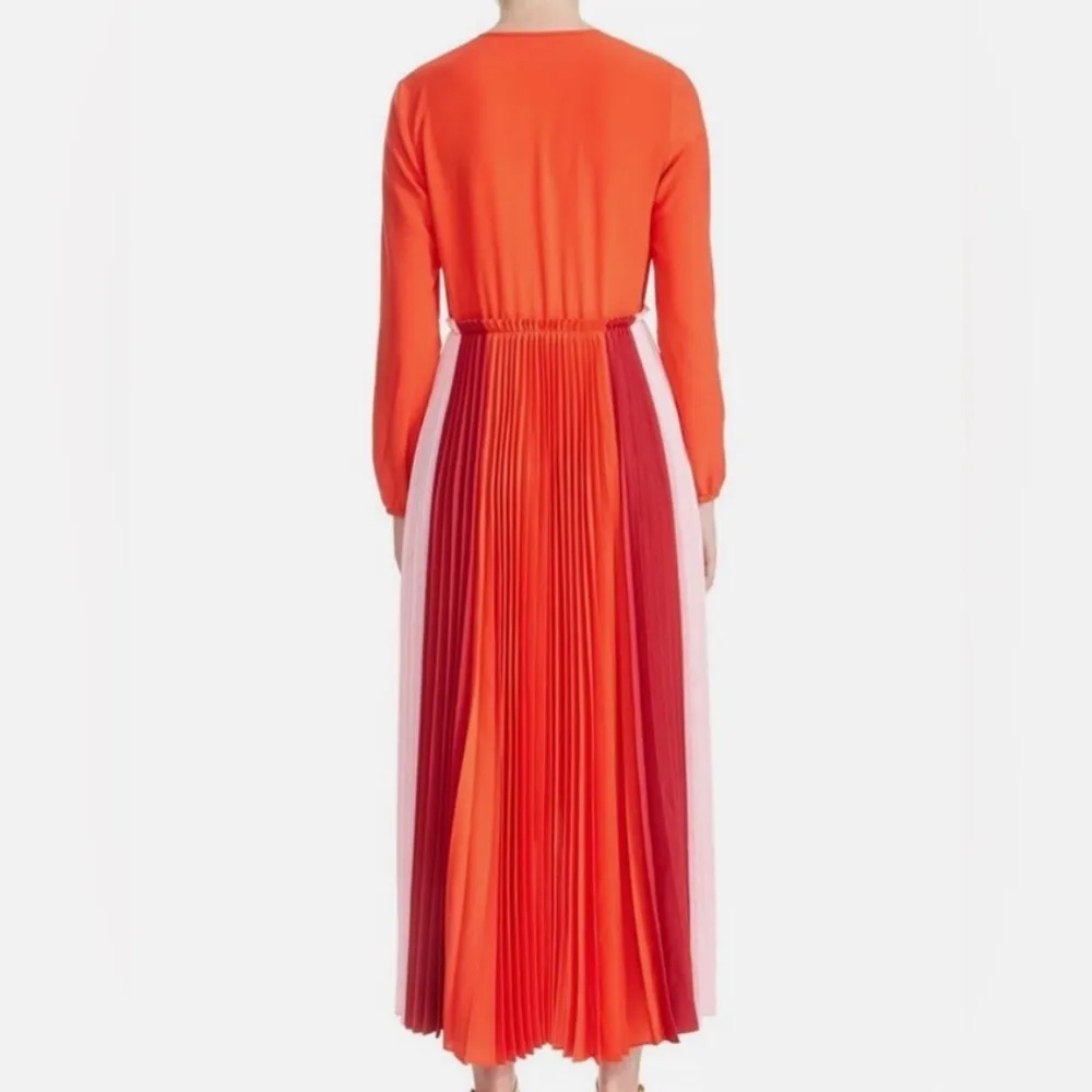 Maje Reona Color Block Pleated Shirt Dress Red & Pink midi coral red size 1 - S - Image 3