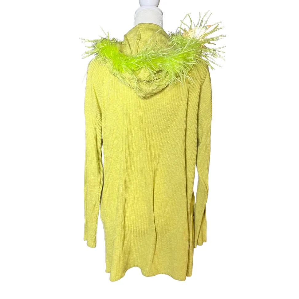 JAYLEY Lime Green Cashmere Blend Hooded Jumper with Feathered Hood new Size M - Image 2