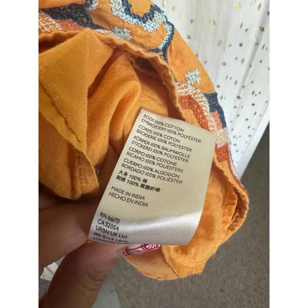 By Anthropologie 100% Cotton Embroidered Smocked Swing Self Tie Tank Top M - Image 5