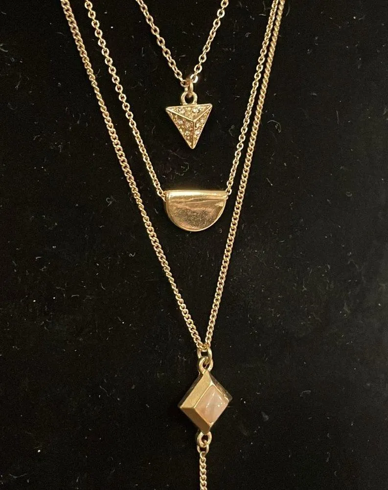 Gold tone triple strand rhinestone stone accent lariat necklace - Image 2