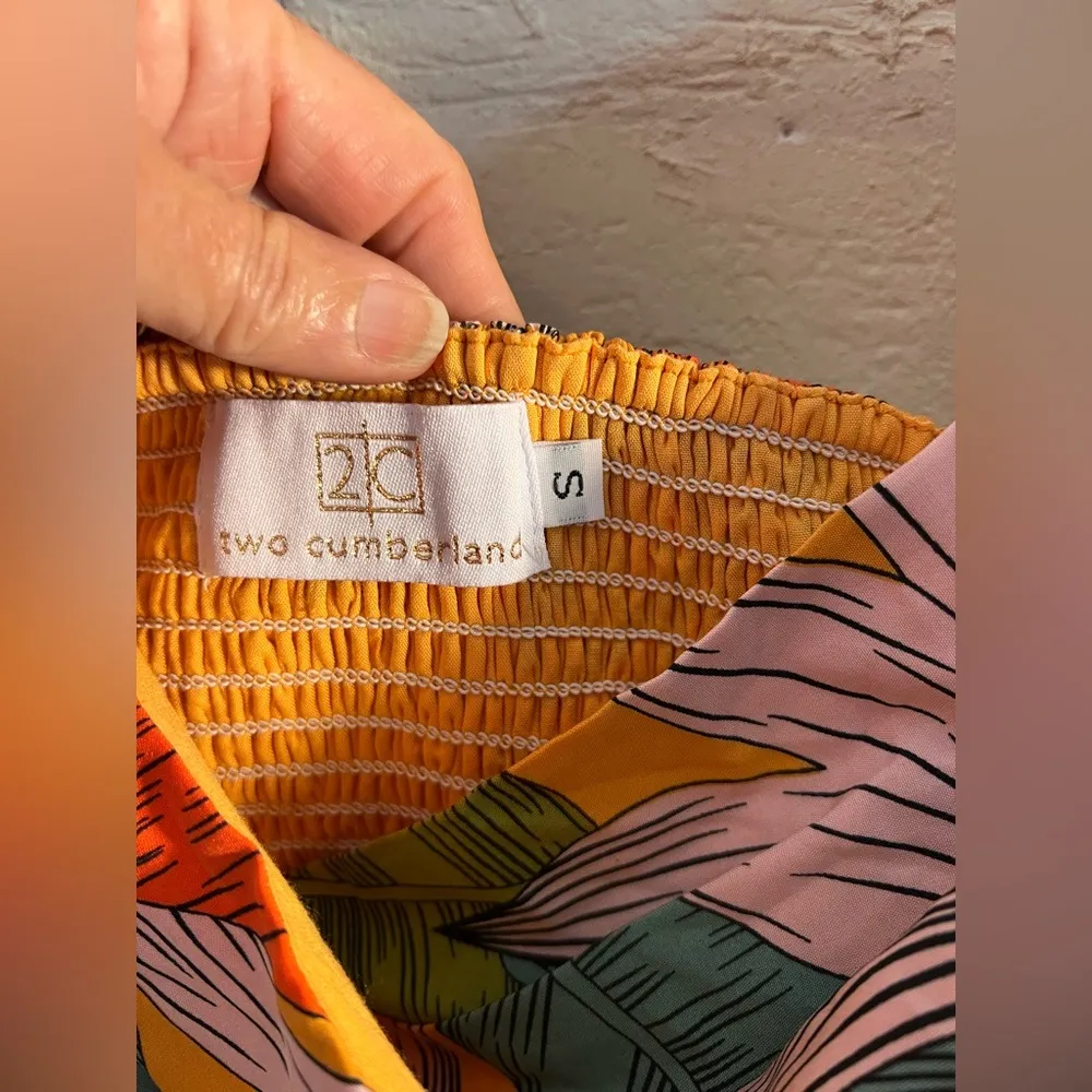 Orange and Blue Tropical Puff Sleeve Ruffled Crop Top summer beach resortwear - Image 2