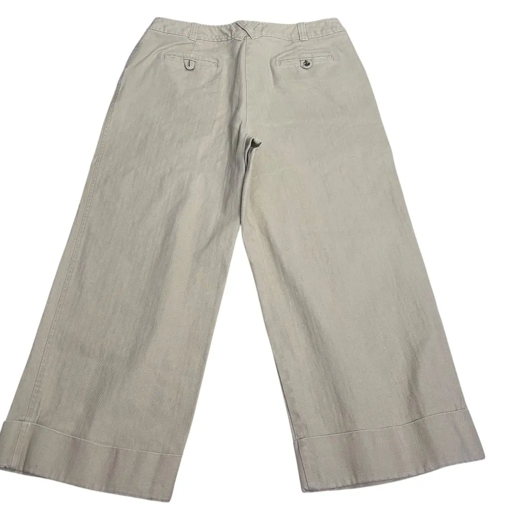 Valerie Stevens Wide Leg Cropped Pants Size 12 Beige Capri Pockets Button Zipper - Image 3