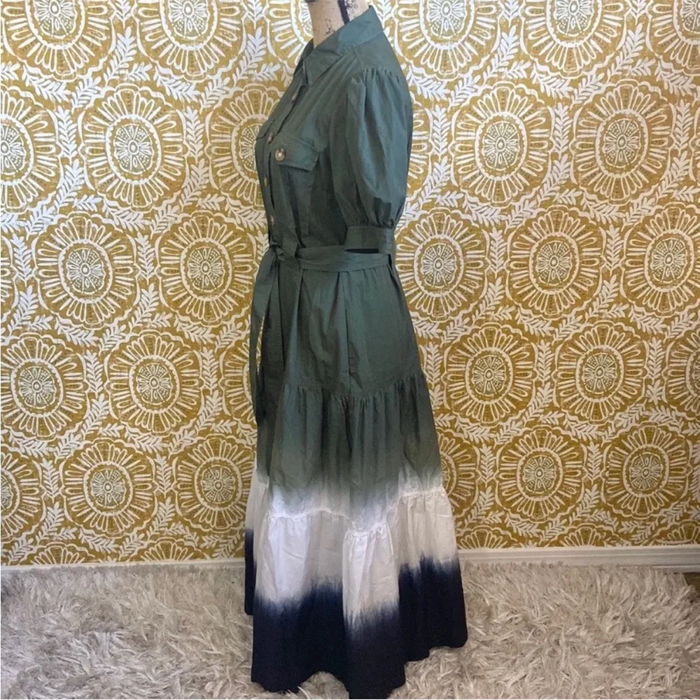 Derek Lam 10 Crosby Buffy Utility Midi Maxi Dress In Loden Tie Dye Ombré Size 12 - Image 14