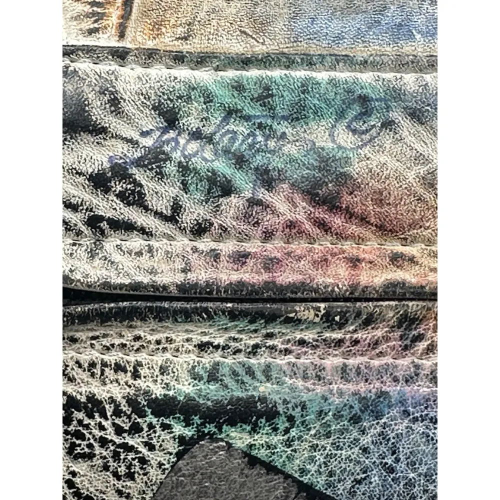 Vintage Botary Crossbody Bag Abstract Hand Painted Leather Multicolor Silver - Image 3