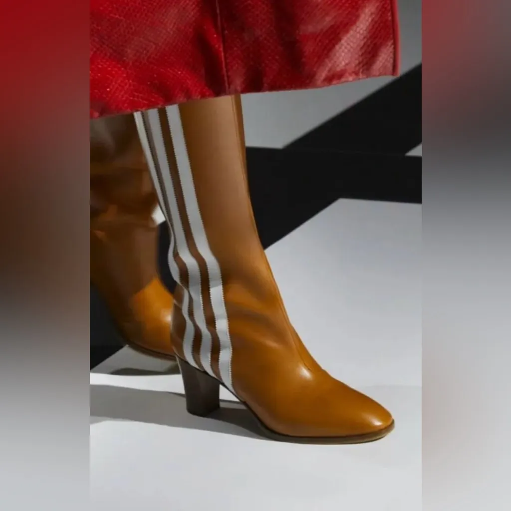 Gucci x Adidas Knee High Stripe Leather Boots Cognac size 37 - Image 5