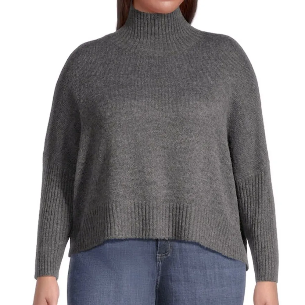 World Market Ribbed Knit Funnel Neck Boxy Sweater Gray Size undefined - Image 1