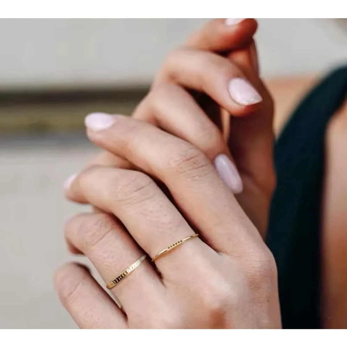 NEW Women's Dainty 14k Gold Plated S925 Black Melee Diamond Ring‎ Size 6 - Image 5