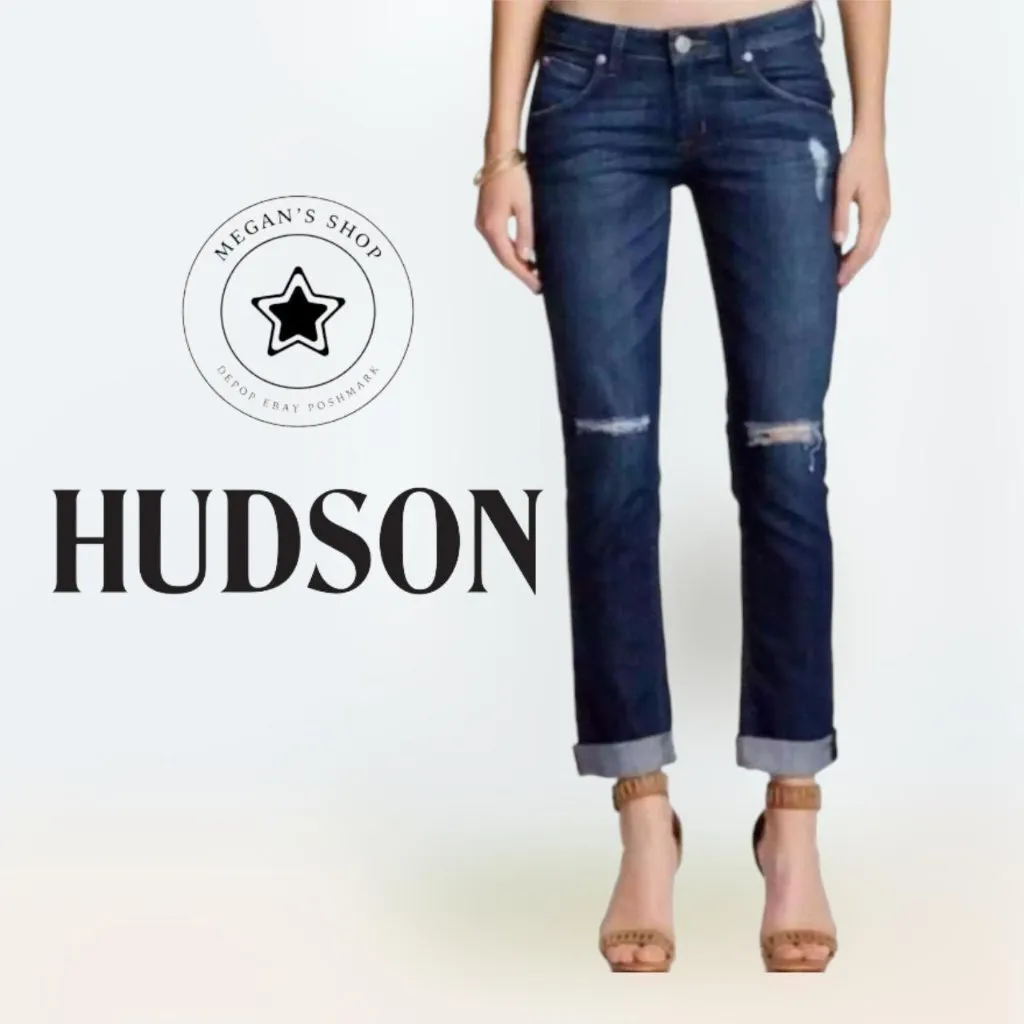 Hudson Bacara Crop Straight Cuff Ripped Blue Jeans Women's Size 27 - Image 2