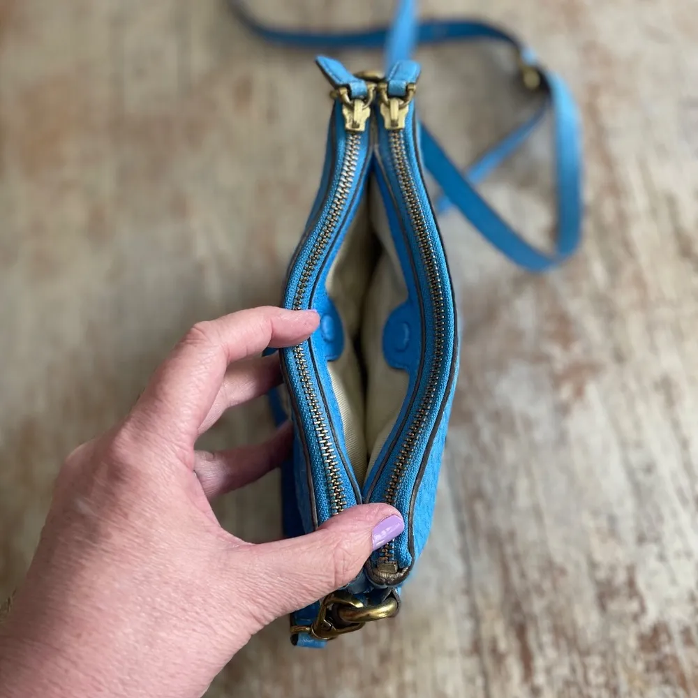 Memoir Pebbled Leather Sky Blue Crossbody Bag Turquoise Purse Coastal - Image 6