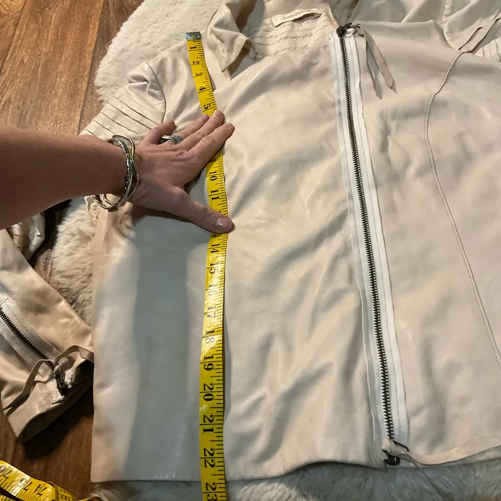 Sundance Jacket Womens Medium Lambskin Leather Linen Cream Zipper Moto Soft - Image 10