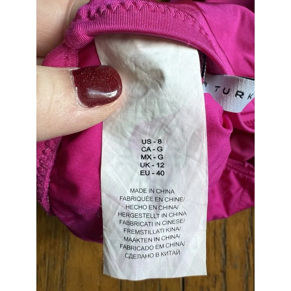 TRINA TURK Bikini Swim Top Off Shoulder Ruffle Orchid Pink Size 8 $84 EUC - Image 5