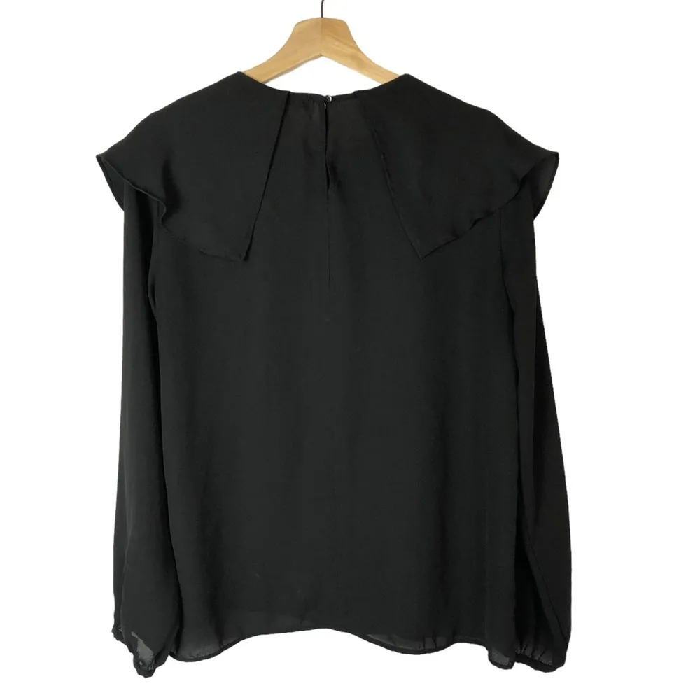 Zara Black Long Sleeve Ruffle Layered Floral Blouse M - Image 2