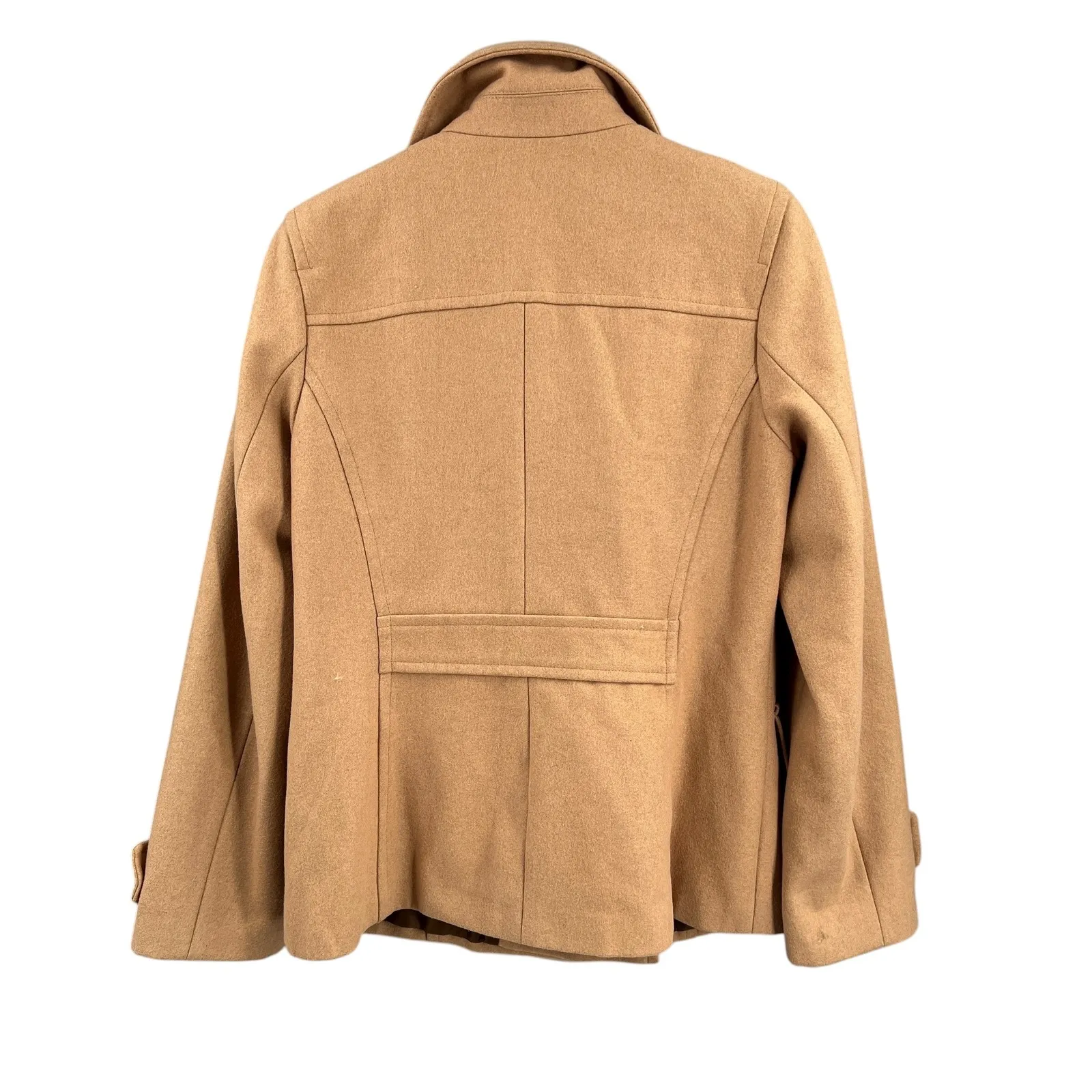 PORTRAIT Tan Wool Blend Double Breasted Peacoat Jacket Size Medium Minor Flaws - Image 5
