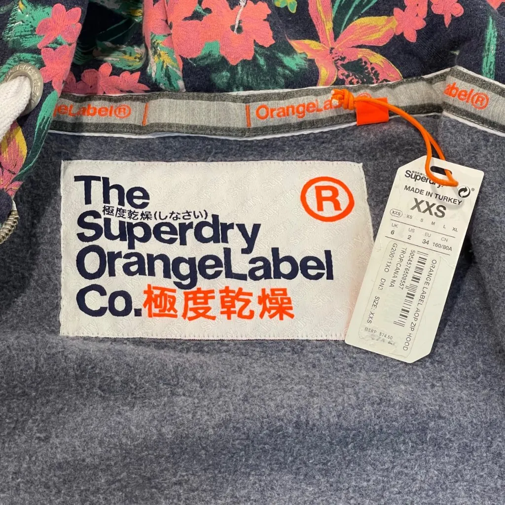 Superdry Orange Label All Over Print Full Zip Hoodie Women's Size XXS Knit NEW - Image 4