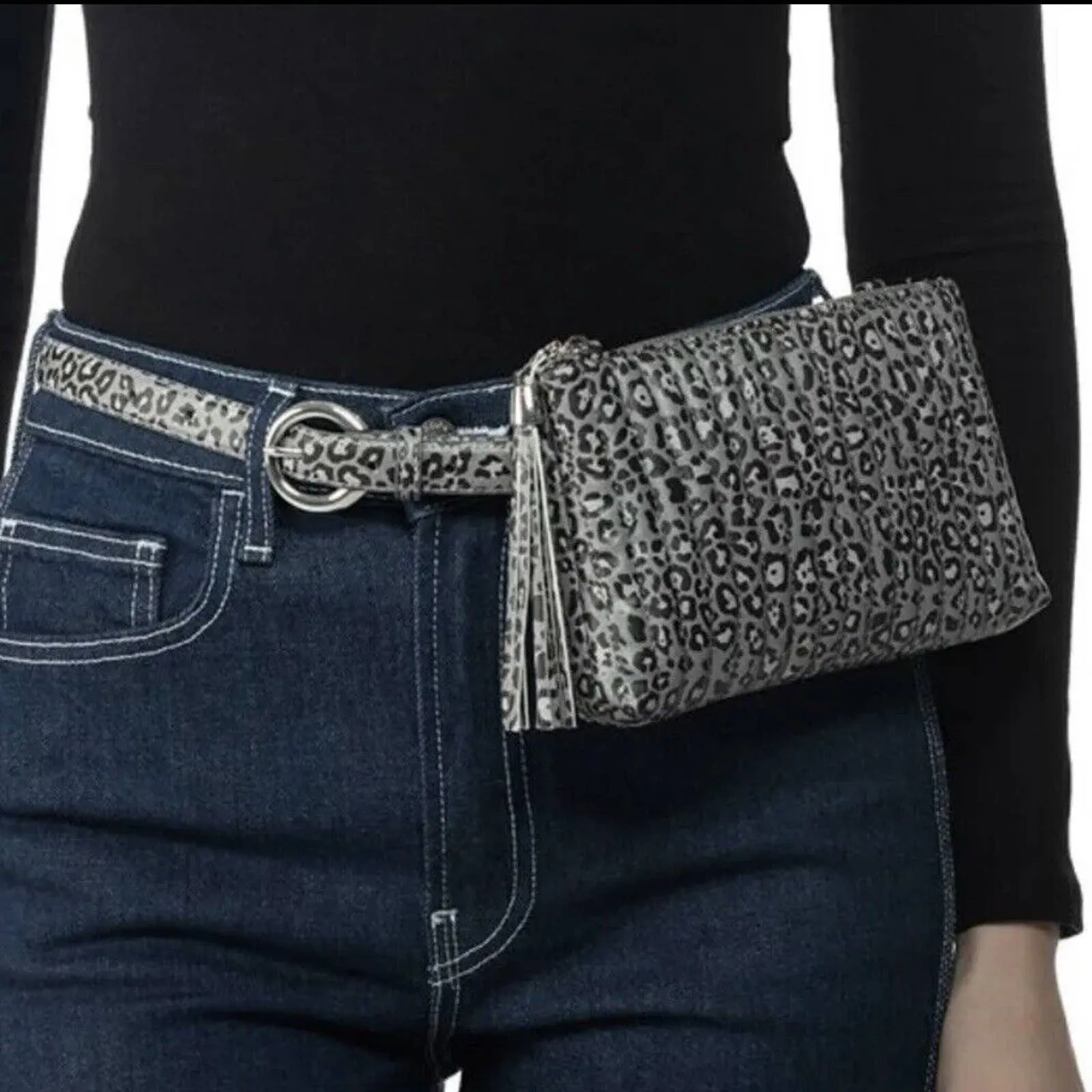 INC International Concepts Quilted Animal Print Convertible Belt‎ Bag Grey XL Gray - Image 2