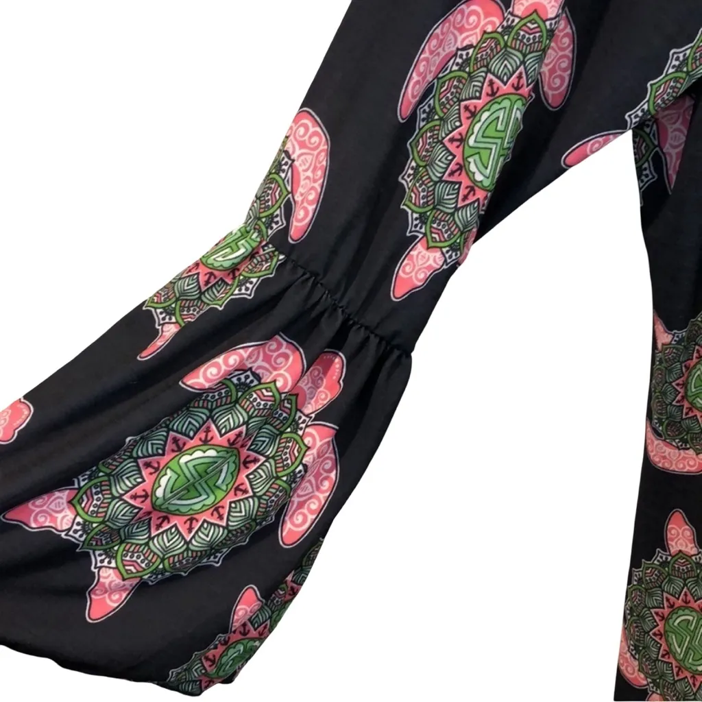 NWT Simply Southern Black/Pink Sea Turtle Print Slip On Jersey Knit Dress - Image 6