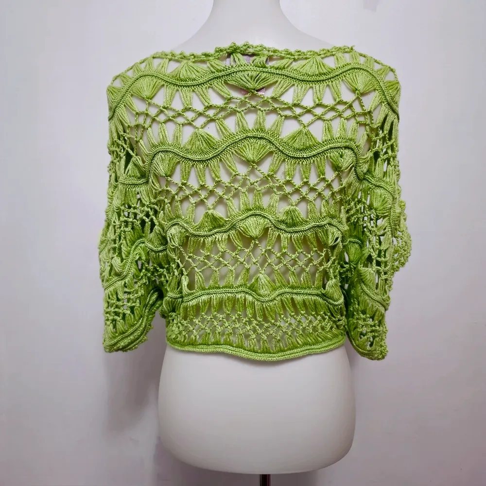 Buckle Romeo & Juliette Couture Lime Dolman Macrame Crochet Sweater Size Small - Image 4
