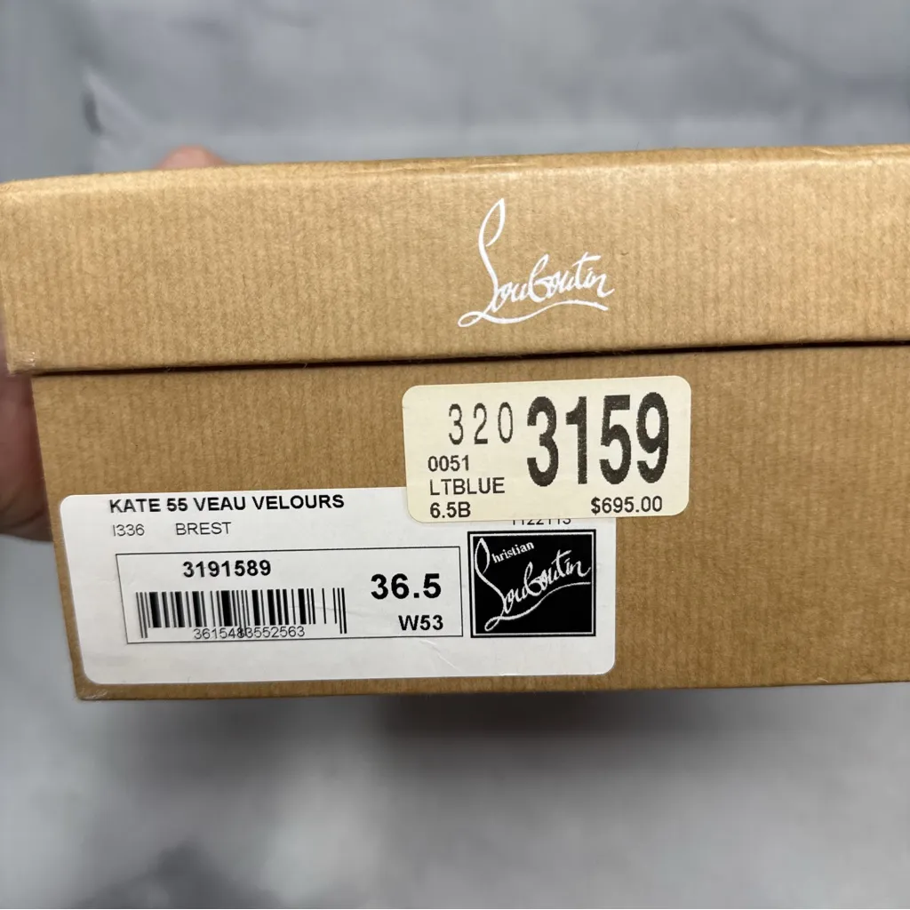 Christian Louboutin Kate 55 Suede Pointed Toe Kitten Heel Pump Classic Gray 36.5 - Image 13