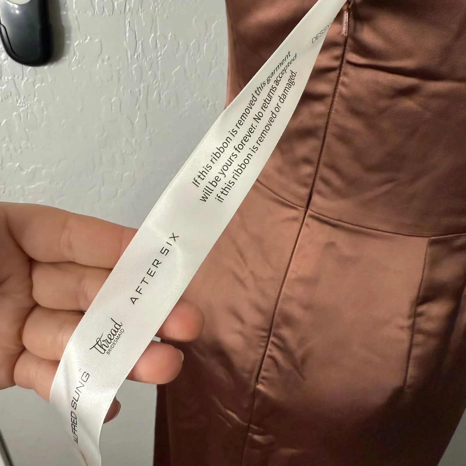 After Six Pleated Cap Sleeve Charmeuse Gown Cognac - Image 4